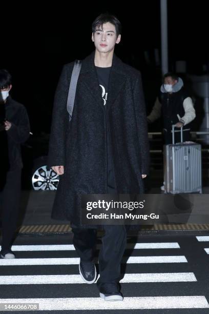 Cha Eun-Woo of boy band ASTRO is seen on departure at Incheon International Airport on December 01, 2022 in Incheon, South Korea.