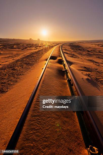 railroad in the desert, namibia - kolmanskop stockfoto's en -beelden