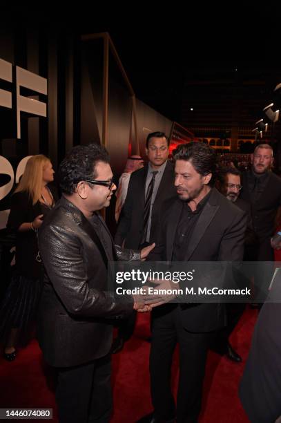 Rahman and Shahrukh Khan attend the Opening Night Gala screening of "What's Love Got To Do With It?" at the Red Sea International Film Festival on...