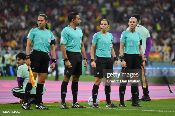 Referees Karen Diaz Medina , Stephanie Frappart and Neuza Ines Back look on prior to the FIFA World Cup Qatar 2022 Group E match between Costa Rica...