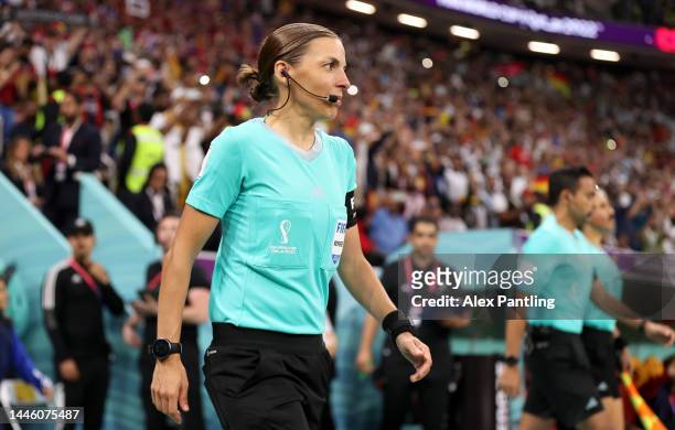 Referee Stephanie Frappart enters the pitch prior to the FIFA World Cup Qatar 2022 Group E match between Costa Rica and Germany at Al Bayt Stadium on...