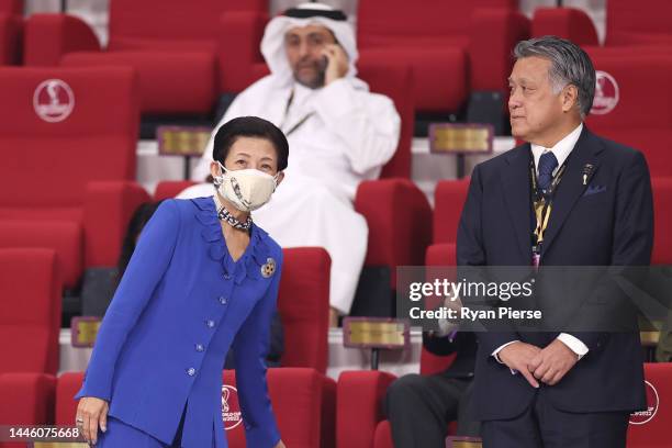 Japan's Princess Hisako of Takamado and Japan Football Association President Kozo Tashima during the FIFA World Cup Qatar 2022 Group E match between...