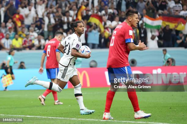 Serge Gnabry of Germany celebrates after scoring the team’s first goal during the FIFA World Cup Qatar 2022 Group E match between Costa Rica and...