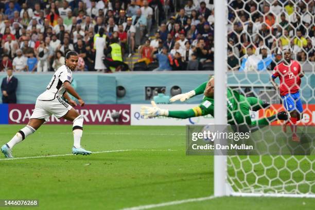 Serge Gnabry of Germany scores the team's first goal during the FIFA World Cup Qatar 2022 Group E match between Costa Rica and Germany at Al Bayt...