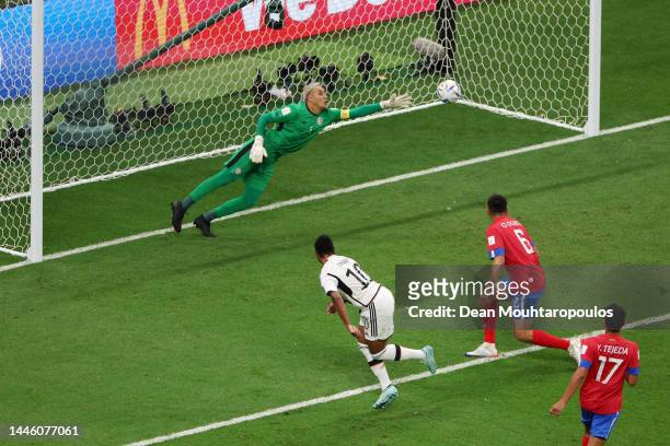 Serge Gnabry of Germany scores the team's first goal past Keylor Navas of Costa Rica during the FIFA World Cup Qatar 2022 Group E match between Costa...