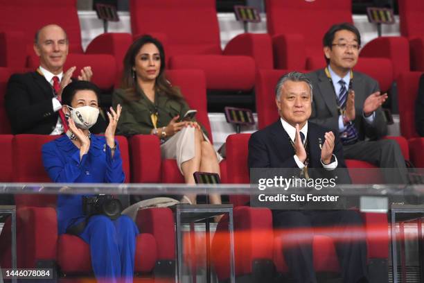 Japan's Princess Hisako of Takamado and Japan Football Association President Kozo Tashima during the FIFA World Cup Qatar 2022 Group E match between...