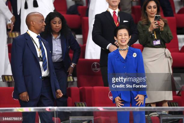 Japan's Princess Hisako of Takamado is seen prior to the FIFA World Cup Qatar 2022 Group E match between Japan and Spain at Khalifa International...