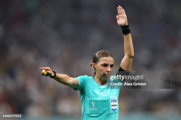 Referee Stephanie Frappart reacts during the FIFA World Cup Qatar 2022 Group E match between Costa Rica and Germany at Al Bayt Stadium on December...