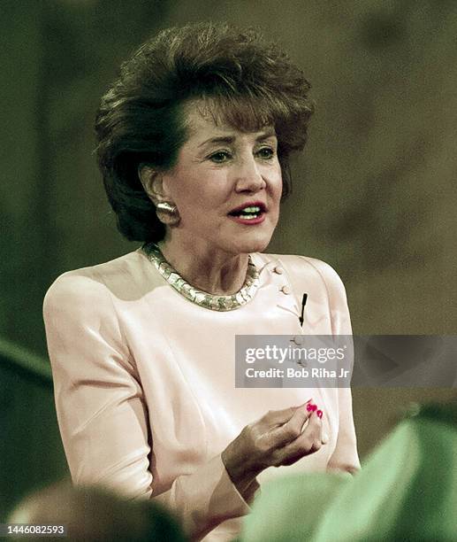 Elizabeth Dole speaks at the Republican National Convention, August 14, 1996 in San Diego, California.