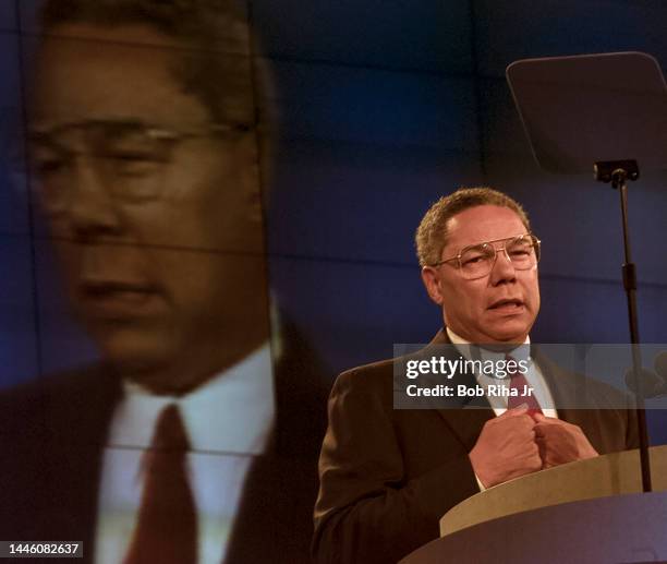 General Colin Powell speaks at the Republican National Convention, August 12, 1996 in San Diego, California.