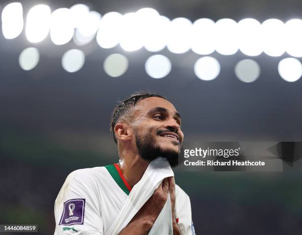 Sofiane Boufal of Morocco reacts during the FIFA World Cup Qatar 2022 Group F match between Canada and Morocco at Al Thumama Stadium on December 01,...
