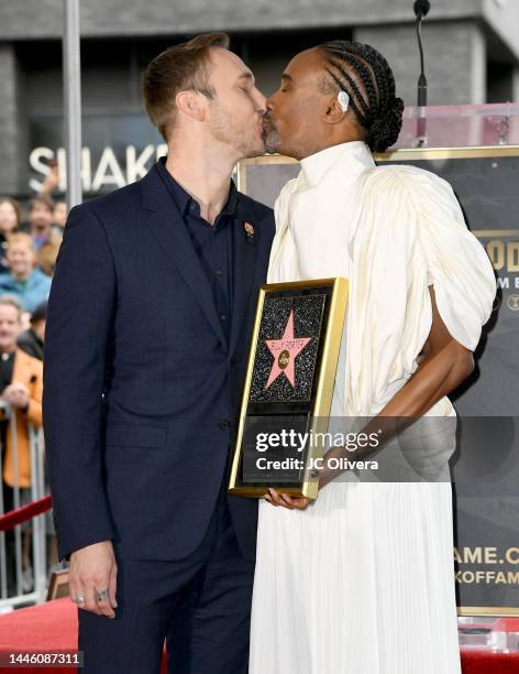 Adam Smith and Billy Porter attend the Hollywood Walk of Fame Star Ceremony for Billy Porter on December 01, 2022 in Hollywood, California.