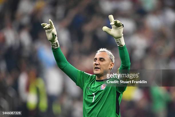 Keylor Navas celebrates after Yeltsin Tejeda of Costa Rica scored their sides first goal during the FIFA World Cup Qatar 2022 Group E match between...