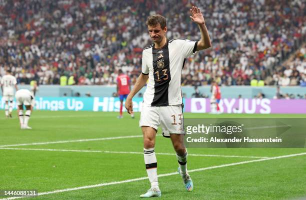 Thomas Mueller of Germany is substituted off during the FIFA World Cup Qatar 2022 Group E match between Costa Rica and Germany at Al Bayt Stadium on...