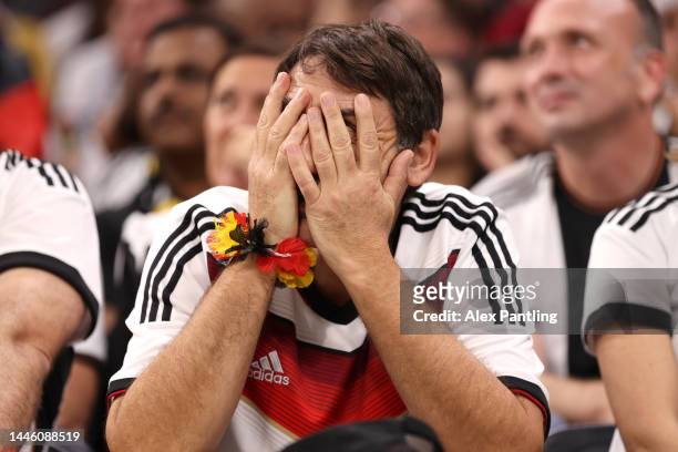 Germany fans react during the FIFA World Cup Qatar 2022 Group E match between Costa Rica and Germany at Al Bayt Stadium on December 01, 2022 in Al...