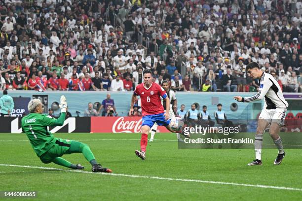 Kai Havertz of Germany scores the team's second goal past Keylor Navas of Costa Rica during the FIFA World Cup Qatar 2022 Group E match between Costa...