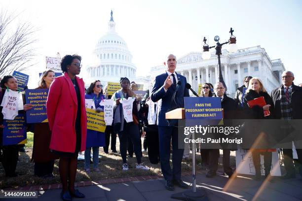 Sen. Bob Casey joins advocates, legislators, and pregnant workers at a rally on Capitol Hill in support of The Pregnant Workers Fairness Act on...