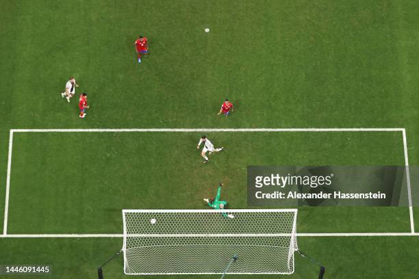 Kai Havertz of Germany scores the team's third goal past Keylor Navas of Costa Rica during the FIFA World Cup Qatar 2022 Group E match between Costa...