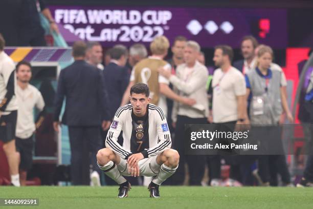 Kai Havertz of Germany look dejected after their sides' elimination from the tournament during the FIFA World Cup Qatar 2022 Group E match between...