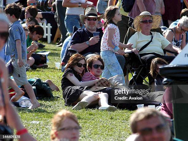 Sophie Ellis Bexter cuddles her husband Richard Jones of the Feeling at the Wychwood Music Festival held at Cheltenham Racecourse. The loved-up...