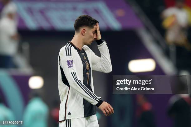 Kai Havertz of Germany looks dejected after their sides' elimination from the tournament during the FIFA World Cup Qatar 2022 Group E match between...