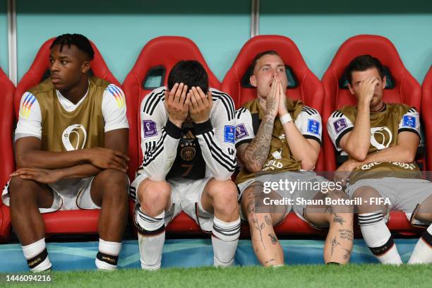 Kai Havertz of Germany looks dejected after their sides' elimination from the tournament during the FIFA World Cup Qatar 2022 Group E match between...