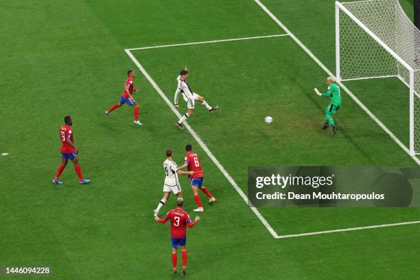 Kai Havertz of Germany scores the team's third goal past Keylor Navas of Costa Rica during the FIFA World Cup Qatar 2022 Group E match between Costa...