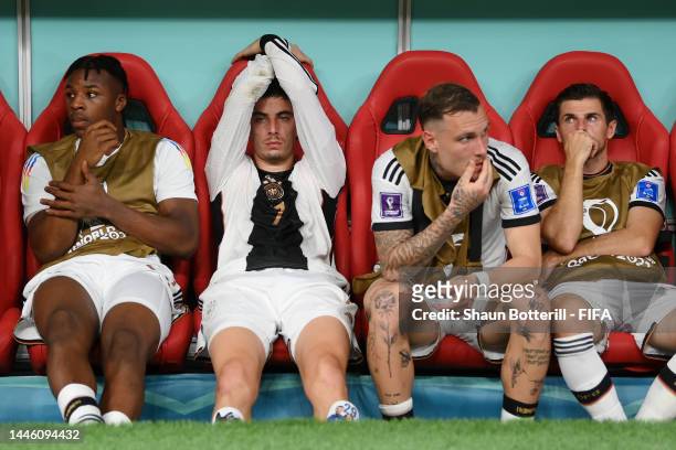 Germany players react on the team bench after the FIFA World Cup Qatar 2022 Group E match between Costa Rica and Germany at Al Bayt Stadium on...
