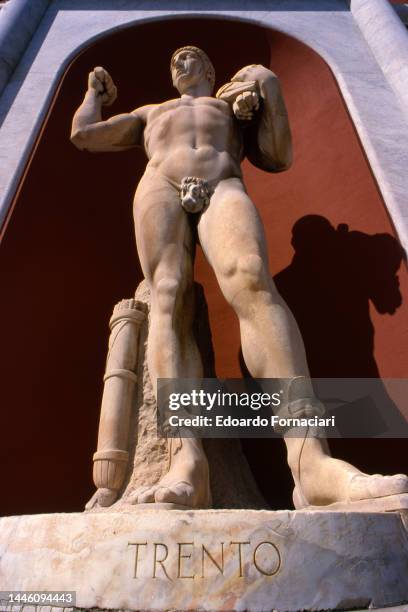 View of a statue in Foro Italico sports complex, Rome, Italy, September 12, 1984. The complex and statues date from Italy's fascist period under...