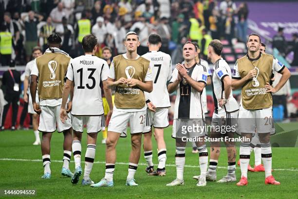 Germany players applaud fans after the FIFA World Cup Qatar 2022 Group E match between Costa Rica and Germany at Al Bayt Stadium on December 01, 2022...