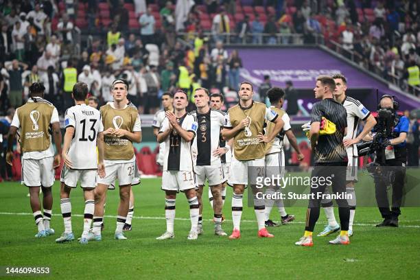 Germany players applaud fans after the FIFA World Cup Qatar 2022 Group E match between Costa Rica and Germany at Al Bayt Stadium on December 01, 2022...