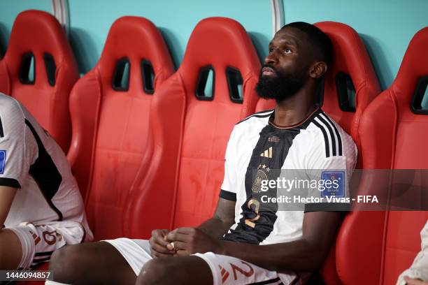 Antonio Ruediger of Germany reacts after the FIFA World Cup Qatar 2022 Group E match between Costa Rica and Germany at Al Bayt Stadium on December...