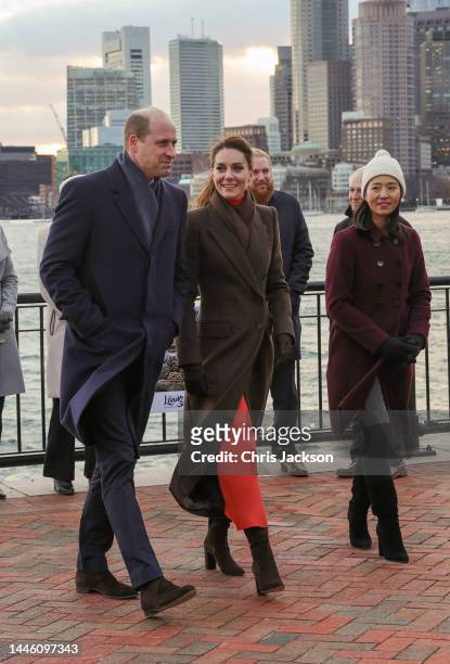 Prince William, Prince of Wales and Catherine, Princess of Wales speak with Mayor Michelle Wu as they visit east Boston to see the changing face of...