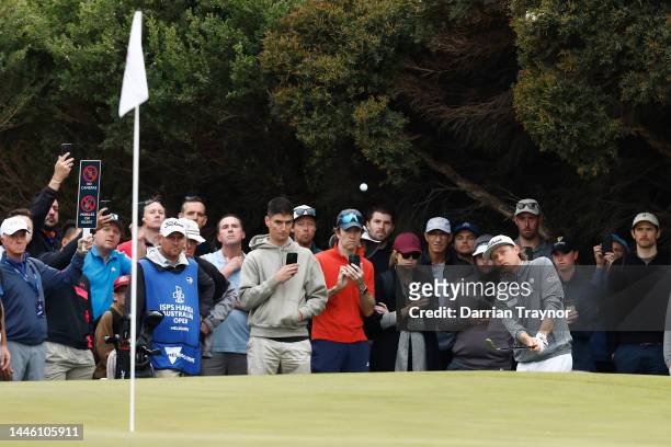 Cameron Smith plays his third shot on the 10th hole during Day 2 of the 2022 ISPS HANDA Australian Open at Kingston Heath December 02, 2022 in...