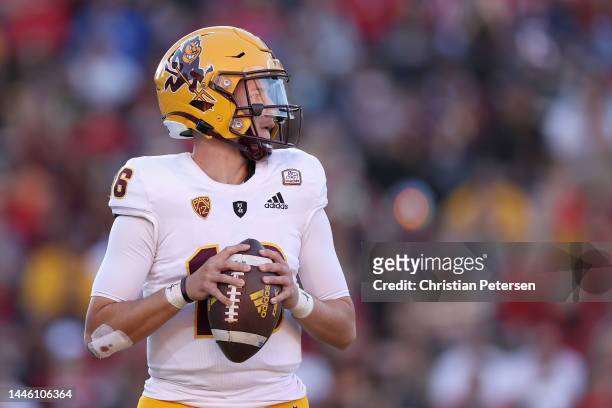 Quarterback Trenton Bourguet of the Arizona State Sun Devils looks to pass during the second half of the NCAAF game at Arizona Stadium on November...