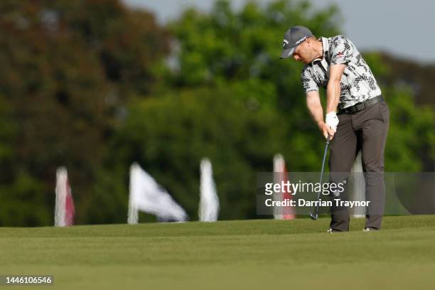 David Horsey plays his second shot on the 10th hole during Day 2 of the 2022 ISPS HANDA Australian Open at Kingston Heath December 02, 2022 in...