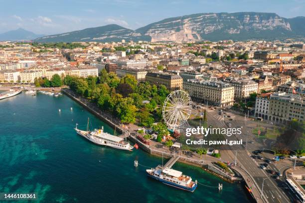 vista aerea del centro di ginevra, città in svizzera - ginevra foto e immagini stock