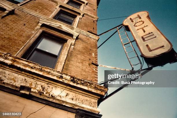 old abandoned hotel signboard - hotel americano stock pictures, royalty-free photos & images