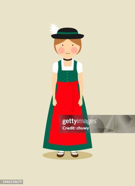 österreichische tracht für frauen - österreichische kultur stock-grafiken, -clipart, -cartoons und -symbole