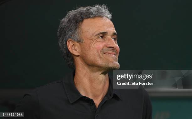 Luis Enrique, Head Coach of Spain looks on during the FIFA World Cup Qatar 2022 Group E match between Japan and Spain at Khalifa International...