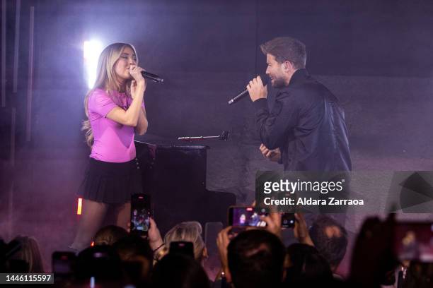 Ana Mena and Pablo Alboran perform at The Music Station Club on December 01, 2022 in Madrid, Spain.