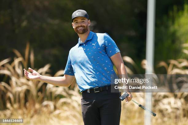 Haydn Barron of Australia reacts after missing a putt during Day 2 of the 2022 ISPS HANDA Australian Open at Victoria Golf Club on December 02, 2022...