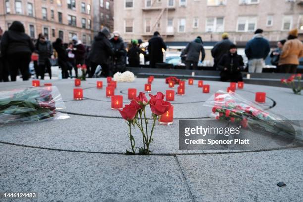 People gather at the AIDS Memorial on World AIDS Day on December 01, 2022 in New York City. Around the country, and world, people are coming together...
