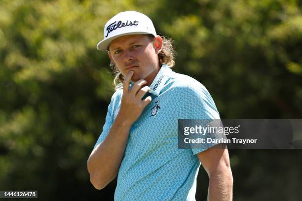 Cameron Smith reacts on the 8th hole during Day 2 of the 2022 ISPS HANDA Australian Open at Kingston Heath December 02, 2022 in Melbourne, Australia.