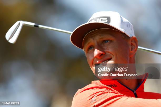 Adrian Meronk plays his tee shot on the 4th hole during Day 2 of the 2022 ISPS HANDA Australian Open at Kingston Heath December 02, 2022 in...