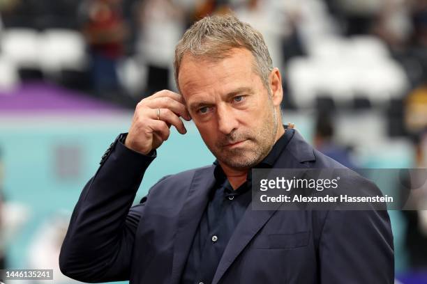 Hans-Dieter Flick, head coach of Germany looks on prior to the FIFA World Cup Qatar 2022 Group E match between Costa Rica and Germany at Al Bayt...