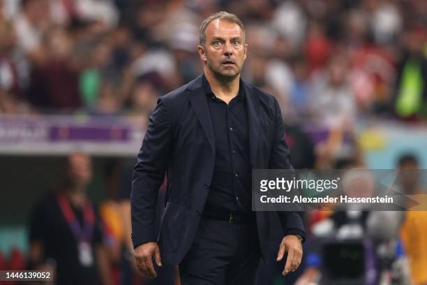 Hans-Dieter Flick, head coach of Germany reacts during the FIFA World Cup Qatar 2022 Group E match between Costa Rica and Germany at Al Bayt Stadium...