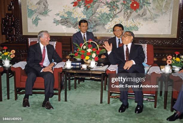 Former US President Jimmy Carter meets with Chinese Communist Party Secretary Jiang Zemin at Zhongnanhai Communist Party headquarters, Beijing,...