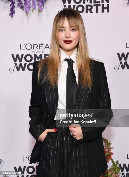 Katherine Langford attends L'Oréal Paris' Women of Worth Celebration at The Ebell Club of Los Angeles on December 01, 2022 in Los Angeles, California.