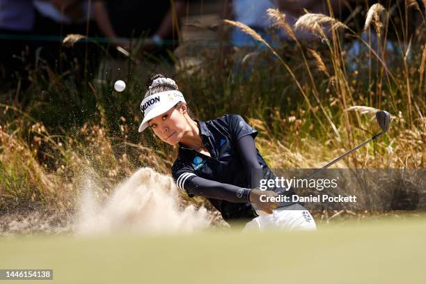 Grace Kim of Australia plays a shot out of a bunker during Day 2 of the 2022 ISPS HANDA Australian Open at Victoria Golf Club on December 02, 2022 in...